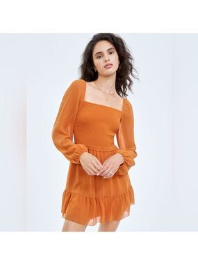Aritzia Wilfred Tempest Smocked Chiffon
Mini Dress Size XS in Oriole Orange